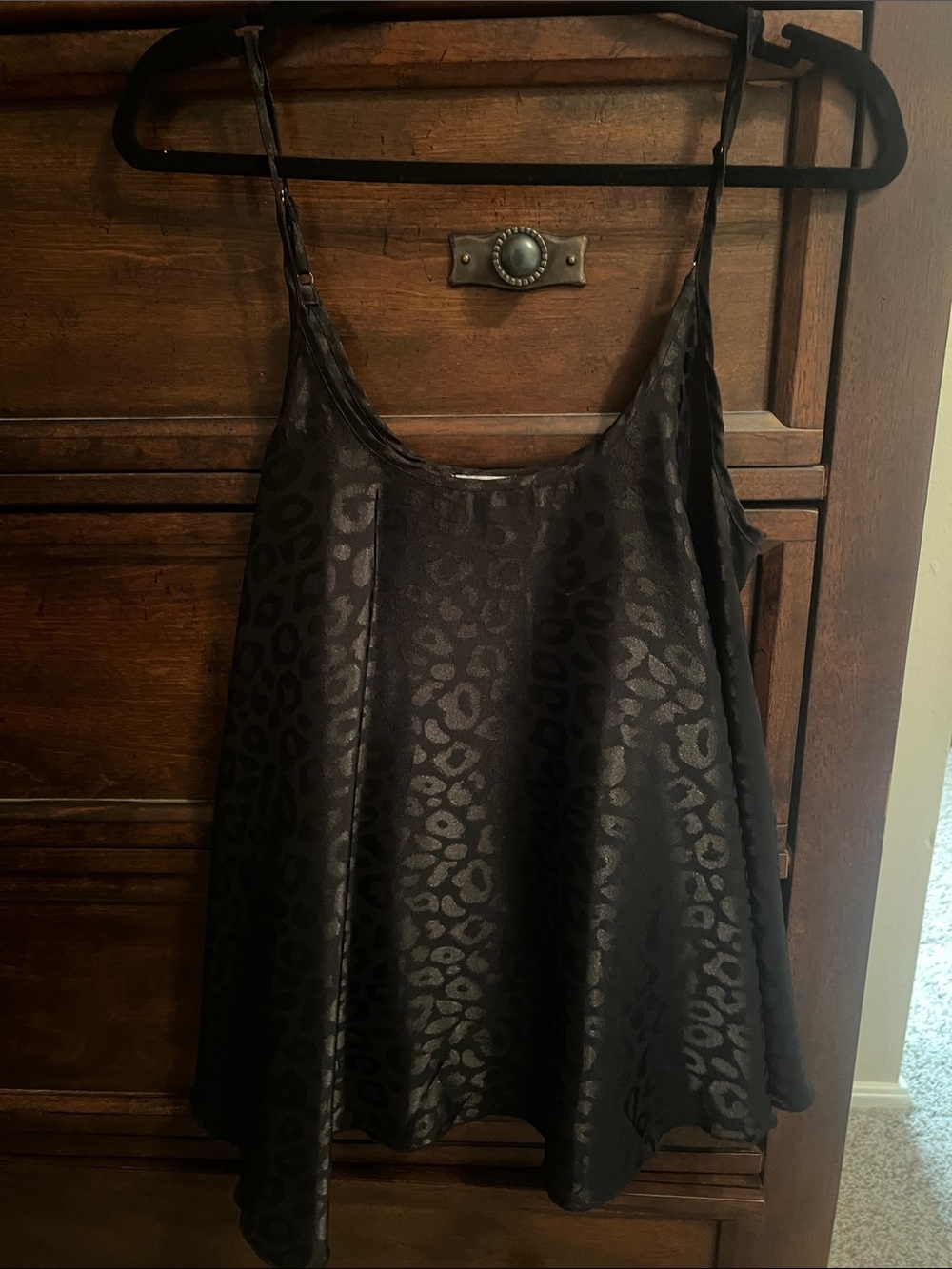 Umgee Black Satin Leopard-Print Cami Top